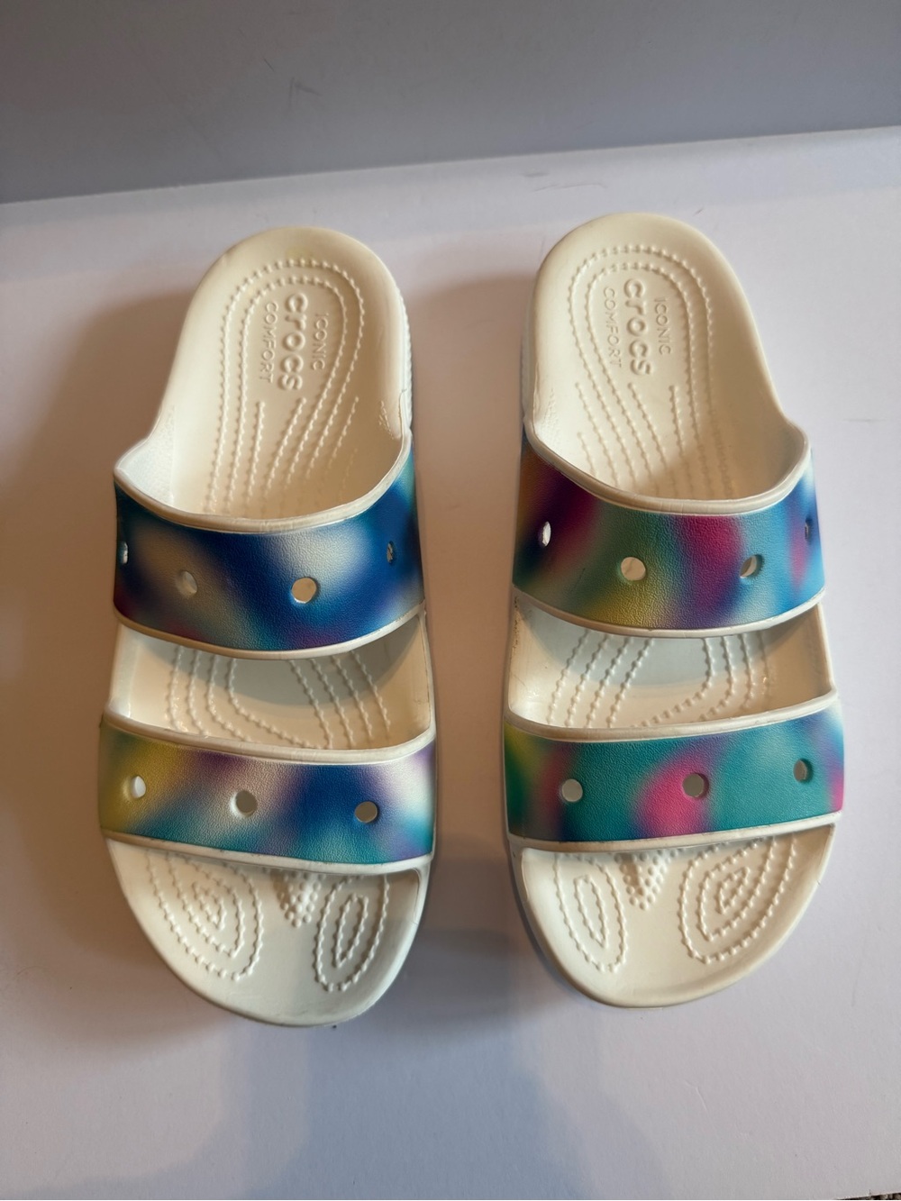 Crocs Sandals Slides Rainbow Tie Dye Size Women's 8 Men's 6